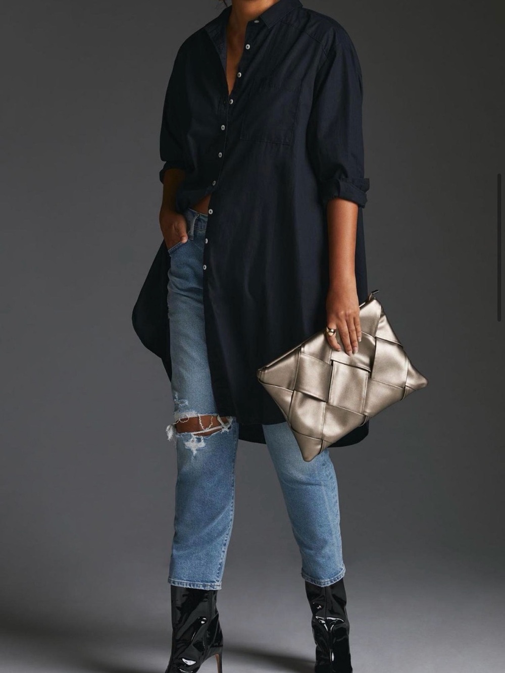 Anthropologie Maeve Oversized Black Button-Down Shirt - Picture 4 of 13